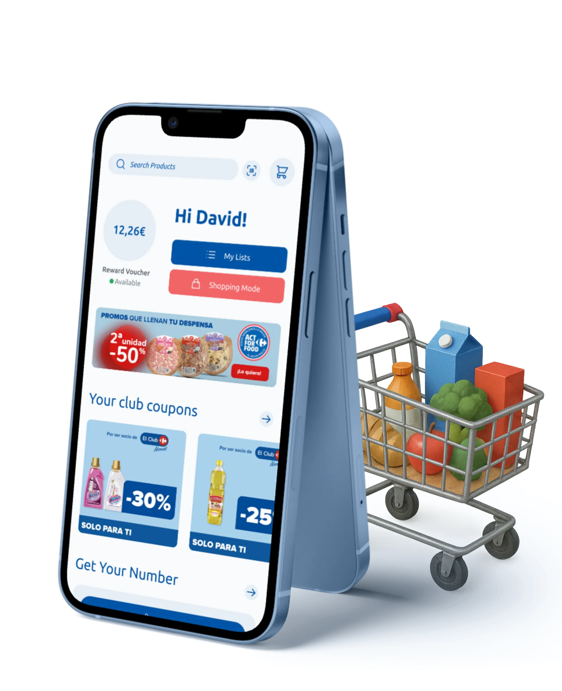 Carrefour shopping app redesign and a miniature shopping trolley