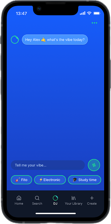 Spotify AI DJ voice and text conversation concept